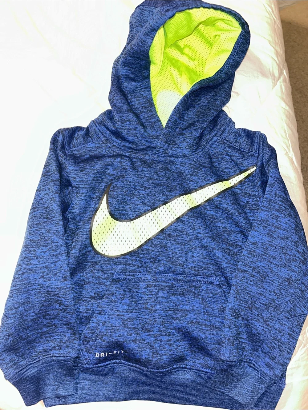 Nike Dri-Fit Blue Hooded Sweatshirt with Neon Green 2T Hoodie Toddler